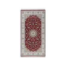 Load image into Gallery viewer, 2&#39;6&quot;x4&#39;9&quot; Berry Red, Nain with Flower Medallion Design, Wool and Silk, Hand Knotted, 250 KPSI, Soft Pile, Oriental Rug FWR549456