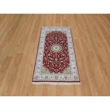 Load image into Gallery viewer, 2&#39;6&quot;x4&#39;9&quot; Berry Red, Nain with Flower Medallion Design, Wool and Silk, Hand Knotted, 250 KPSI, Soft Pile, Oriental Rug FWR549456