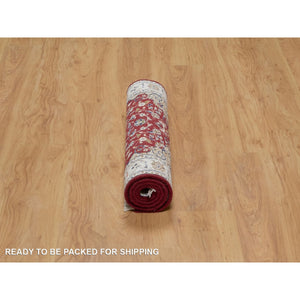 2'6"x4'9" Berry Red, Nain with Flower Medallion Design, Wool and Silk, Hand Knotted, 250 KPSI, Soft Pile, Oriental Rug FWR549456