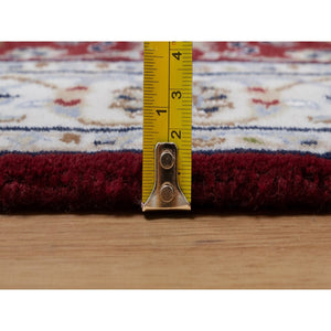2'6"x4'9" Berry Red, Nain with Flower Medallion Design, Wool and Silk, Hand Knotted, 250 KPSI, Soft Pile, Oriental Rug FWR549456