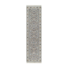 Load image into Gallery viewer, 2&#39;8&quot;x10&#39;1&quot; Pigeon Blue, Wool and Silk, Nain with All Over Floral Pattern, Hand Knotted, 250 KPSI, Soft Pile, Runner, Oriental Rug FWR549462