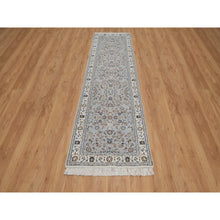 Load image into Gallery viewer, 2&#39;8&quot;x10&#39;1&quot; Pigeon Blue, Wool and Silk, Nain with All Over Floral Pattern, Hand Knotted, 250 KPSI, Soft Pile, Runner, Oriental Rug FWR549462