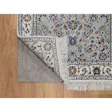 Load image into Gallery viewer, 2&#39;8&quot;x10&#39;1&quot; Pigeon Blue, Wool and Silk, Nain with All Over Floral Pattern, Hand Knotted, 250 KPSI, Soft Pile, Runner, Oriental Rug FWR549462