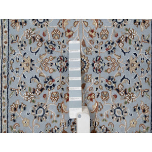 2'8"x10'1" Pigeon Blue, Wool and Silk, Nain with All Over Floral Pattern, Hand Knotted, 250 KPSI, Soft Pile, Runner, Oriental Rug FWR549462