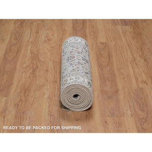 2'8"x10'1" Pigeon Blue, Wool and Silk, Nain with All Over Floral Pattern, Hand Knotted, 250 KPSI, Soft Pile, Runner, Oriental Rug FWR549462