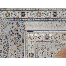 Load image into Gallery viewer, 2&#39;8&quot;x10&#39;1&quot; Pigeon Blue, Wool and Silk, Nain with All Over Floral Pattern, Hand Knotted, 250 KPSI, Soft Pile, Runner, Oriental Rug FWR549462