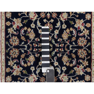 2'7"x6'4" Midnight Blue, Nain with All Over Vines Design, Soft Pile, Wool and Silk, 250 KPSI, Hand Knotted, Runner, Oriental Rug FWR549468