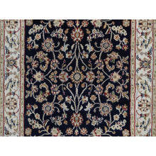 Load image into Gallery viewer, 2&#39;7&quot;x6&#39;4&quot; Midnight Blue, Nain With All Over Vines Design, Soft Pile, Wool And Silk, 250 Kpsi, Hand Knotted, Runner, Oriental Rug FWR549468