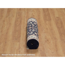 Load image into Gallery viewer, 2&#39;7&quot;x6&#39;4&quot; Midnight Blue, Nain With All Over Vines Design, Soft Pile, Wool And Silk, 250 Kpsi, Hand Knotted, Runner, Oriental Rug FWR549468