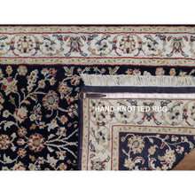 Load image into Gallery viewer, 2&#39;7&quot;x6&#39;4&quot; Midnight Blue, Nain With All Over Vines Design, Soft Pile, Wool And Silk, 250 Kpsi, Hand Knotted, Runner, Oriental Rug FWR549468