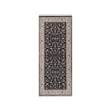 Load image into Gallery viewer, 2&#39;7&quot;x6&#39;3&quot; Caviar Blue, Nain with All Over Floral Pattern, Wool and Silk, Soft Pile, 250 KPSI, Hand Knotted, Runner, Oriental Rug FWR549474