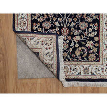 Load image into Gallery viewer, 2&#39;7&quot;x6&#39;3&quot; Caviar Blue, Nain with All Over Floral Pattern, Wool and Silk, Soft Pile, 250 KPSI, Hand Knotted, Runner, Oriental Rug FWR549474