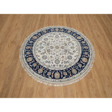 Load image into Gallery viewer, 5&#39;x5&#39; Whisper White, Nain with All Over Flower Design, Soft Pile, 250 KPSI, Wool and Silk, Hand Knotted, Round, Oriental Rug FWR549480