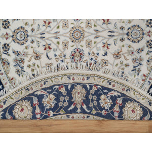 5'x5' Whisper White, Nain with All Over Flower Design, Soft Pile, 250 KPSI, Wool and Silk, Hand Knotted, Round, Oriental Rug FWR549480