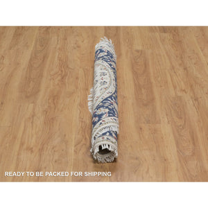 5'x5' Whisper White, Nain with All Over Flower Design, Soft Pile, 250 KPSI, Wool and Silk, Hand Knotted, Round, Oriental Rug FWR549480