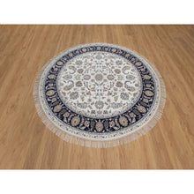 Load image into Gallery viewer, 6&#39;2&quot;x6&#39;2&quot; Daisy White, 250 KPSI, Nain with All Over Flower Design, Wool and Silk, Soft Pile, Hand Knotted, Round, Oriental Rug FWR549486