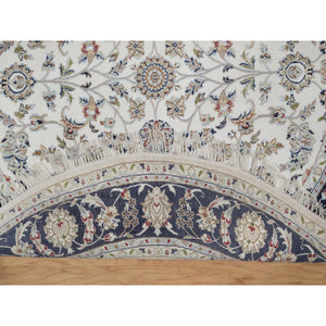 6'2"x6'2" Daisy White, 250 KPSI, Nain with All Over Flower Design, Wool and Silk, Soft Pile, Hand Knotted, Round, Oriental Rug FWR549486