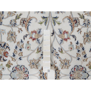 6'2"x6'2" Daisy White, 250 KPSI, Nain with All Over Flower Design, Wool and Silk, Soft Pile, Hand Knotted, Round, Oriental Rug FWR549486
