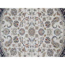 Load image into Gallery viewer, 6&#39;2&quot;x6&#39;2&quot; Daisy White, 250 KPSI, Nain with All Over Flower Design, Wool and Silk, Soft Pile, Hand Knotted, Round, Oriental Rug FWR549486