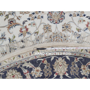 6'2"x6'2" Daisy White, 250 Kpsi, Nain With All Over Flower Design, Wool And Silk, Soft Pile, Hand Knotted, Round, Oriental Rug FWR549486