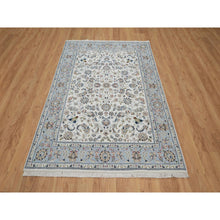Load image into Gallery viewer, 4&#39;9&quot;x6&#39;10&quot; Daisy White, Nain with All Over Flower Pattern, Soft Pile, 250 KPSI, Wool and Silk, Hand Knotted, Oriental Rug FWR549492