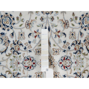 4'9"x6'10" Daisy White, Nain with All Over Flower Pattern, Soft Pile, 250 KPSI, Wool and Silk, Hand Knotted, Oriental Rug FWR549492