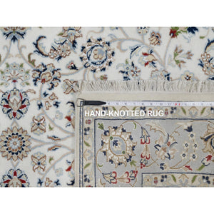 4'9"x6'10" Stone Gray, 200 KPSI, Light Tone on Tone with Persian Design, Wool and Plant Based Silk, Thick and Plush, Hand Knotted, Oriental Rug FWR548136