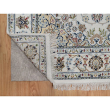 Load image into Gallery viewer, 4&#39;8&quot;x6&#39;10&quot; Winter White, Nain with Flower Medallion Design, 250 KPSI, Hand Knotted, Wool and Silk, Soft Pile, Oriental Rug FWR549498