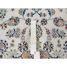 Load image into Gallery viewer, 4&#39;8&quot;x6&#39;10&quot; Winter White, Nain with Flower Medallion Design, 250 KPSI, Hand Knotted, Wool and Silk, Soft Pile, Oriental Rug FWR549498