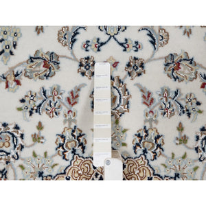 4'8"x6'10" Winter White, Nain with Flower Medallion Design, 250 KPSI, Hand Knotted, Wool and Silk, Soft Pile, Oriental Rug FWR549498