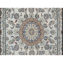Load image into Gallery viewer, 4&#39;8&quot;x6&#39;10&quot; Winter White, Nain with Flower Medallion Design, 250 KPSI, Hand Knotted, Wool and Silk, Soft Pile, Oriental Rug FWR549498