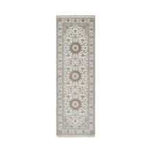 Load image into Gallery viewer, 2&#39;7&quot;x8&#39; Pristine White, Nain with Flower Medallion Design, Hand Knotted, Wool and Silk, 250 KPSI, Soft Pile, Runner, Oriental Rug FWR549504