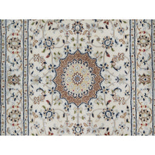 Load image into Gallery viewer, 2&#39;7&quot;x8&#39; Pristine White, Nain With Flower Medallion Design, Hand Knotted, Wool And Silk, 250 Kpsi, Soft Pile, Runner, Oriental Rug FWR549504