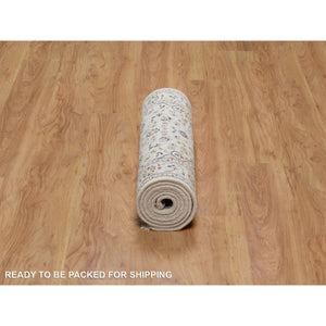 2'7"x8' Pristine White, Nain with Flower Medallion Design, Hand Knotted, Wool and Silk, 250 KPSI, Soft Pile, Runner, Oriental Rug FWR549504