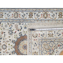 Load image into Gallery viewer, 2&#39;7&quot;x8&#39; Pristine White, Nain with Flower Medallion Design, Hand Knotted, Wool and Silk, 250 KPSI, Soft Pile, Runner, Oriental Rug FWR549504
