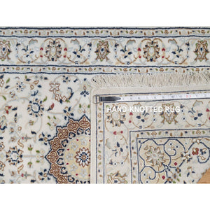 2'7"x8' Pristine White, Nain with Flower Medallion Design, Hand Knotted, Wool and Silk, 250 KPSI, Soft Pile, Runner, Oriental Rug FWR549504