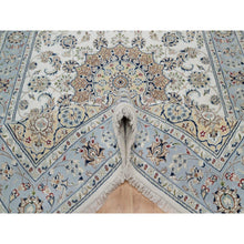 Load image into Gallery viewer, 6&#39;x9&#39; Pristine White, 250 KPSI, Nain with Flower Medallion Design, Wool and Silk, Soft Pile, Hand Knotted, Oriental Rug FWR549516