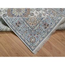 Load image into Gallery viewer, 6&#39;x9&#39; Pristine White, 250 KPSI, Nain with Flower Medallion Design, Wool and Silk, Soft Pile, Hand Knotted, Oriental Rug FWR549516