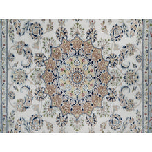 Load image into Gallery viewer, 6&#39;x9&#39; Pristine White, 250 KPSI, Nain with Flower Medallion Design, Wool and Silk, Soft Pile, Hand Knotted, Oriental Rug FWR549516