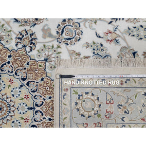 6'x9' Pristine White, 250 Kpsi, Nain With Flower Medallion Design, Wool And Silk, Soft Pile, Hand Knotted, Oriental Rug FWR549516