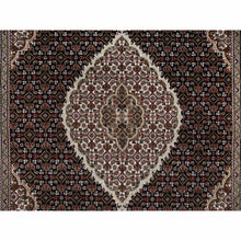 Load image into Gallery viewer, 4&#39;9&quot;x6&#39;9&quot; Onyx Black, 175 KPSI, Tabriz Mahi with Fish Medallion Design, 100% Wool, Hand Knotted, Oriental Rug FWR549528