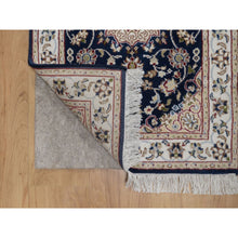 Load image into Gallery viewer, 2&#39;1&quot;x3&#39;2&quot; Caviar Blue, Nain with Flower Medallion Design, Wool and Silk, Soft Pile, Hand Knotted, 250 KPSI, Mat, Sample, Oriental Rug FWR549540