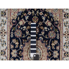 Load image into Gallery viewer, 2&#39;1&quot;x3&#39;2&quot; Caviar Blue, Nain with Flower Medallion Design, Wool and Silk, Soft Pile, Hand Knotted, 250 KPSI, Mat, Sample, Oriental Rug FWR549540
