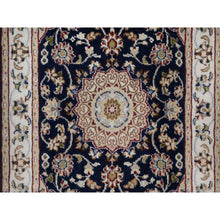 Load image into Gallery viewer, 2&#39;1&quot;x3&#39;2&quot; Caviar Blue, Nain with Flower Medallion Design, Wool and Silk, Soft Pile, Hand Knotted, 250 KPSI, Mat, Sample, Oriental Rug FWR549540