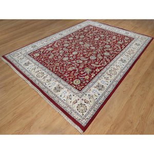 8'8"x11'10" Currant Red, Nain with All Over Flower Design, 250 KPSI, Wool and Silk, Hand Knotted, Soft Pile, Oriental Rug FWR549552