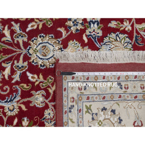 8'8"x11'10" Currant Red, Nain with All Over Flower Design, 250 KPSI, Wool and Silk, Hand Knotted, Soft Pile, Oriental Rug FWR549552