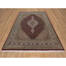 Load image into Gallery viewer, 7&#39;8&quot;x9&#39;10&quot; Carmine Red, Tabriz Mahi with Fish Medallion Design, Soft Wool, Hand Knotted, Densely Woven, Oriental Rug FWR549564