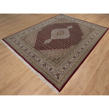 Load image into Gallery viewer, 7&#39;8&quot;x9&#39;10&quot; Carmine Red, Tabriz Mahi with Fish Medallion Design, Soft Wool, Hand Knotted, Densely Woven, Oriental Rug FWR549564