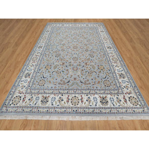 8'10"x12' Beau Blue, Nain With All Over Floral Pattern, Wool And Silk, 250 Kpsi, Soft Pile, Hand Knotted, Oriental Rug FWR549570