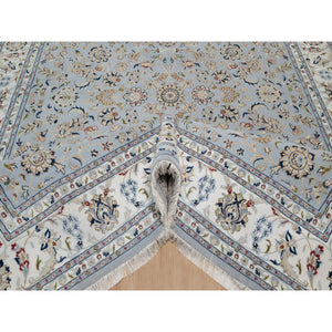 8'10"x12' Beau Blue, Nain With All Over Floral Pattern, Wool And Silk, 250 Kpsi, Soft Pile, Hand Knotted, Oriental Rug FWR549570